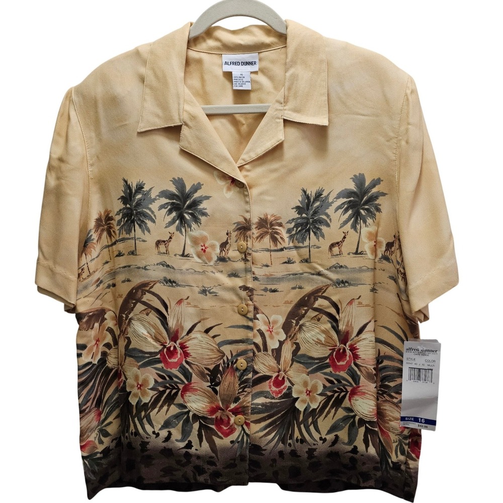 Alfred Dunner Womens Tropical Safari Rayon Button Up Size 16 NWT